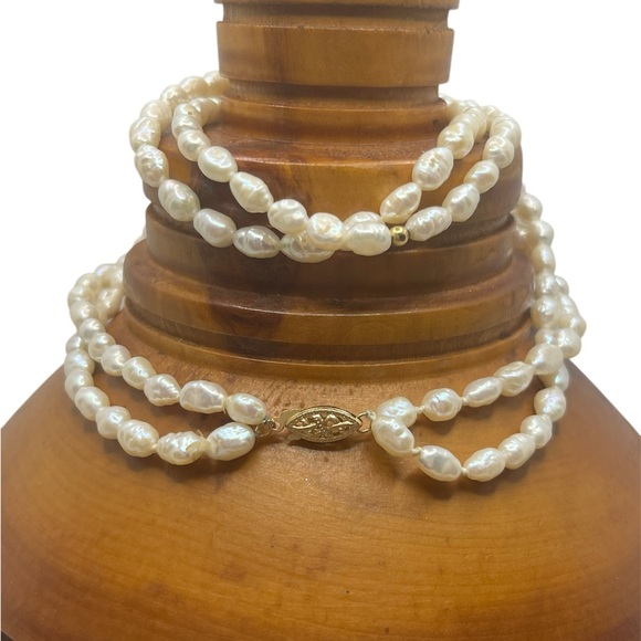 14k gold freshwater pearl double strand beadednecklace vintage